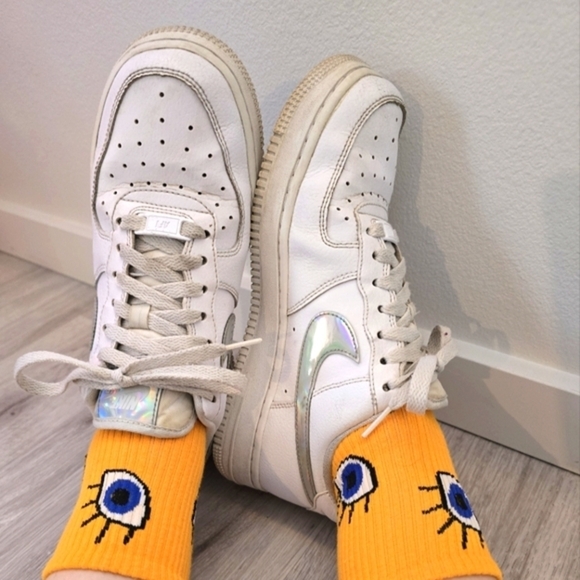 Nike Shoes - Nike | AF1's Low 'White Irisdescent Swoosh' tennis prep sporty sneakers | WMS 7